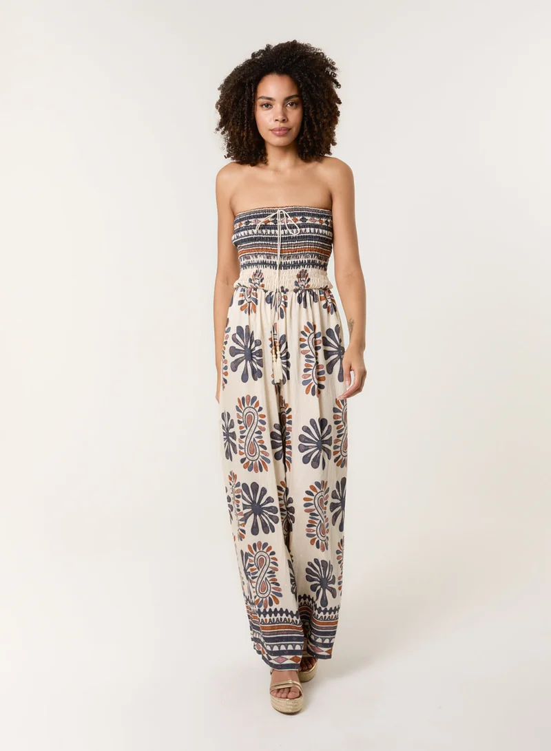 Blue Vanilla  Strapless Elasticated Printed Jumpsuit for Women | Best Price UAE